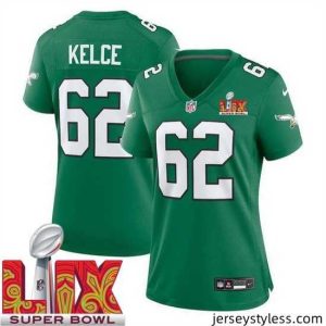 Amazing Philadelphia Eagles Jason Kelce #62 Kelly Green 2024 2025 Super Bowl LIX F.U.S.E Stitched NFL Jersey