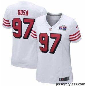 Stunning San Francisco 49ers 97 Nick Bosa White Throwback 2023 F.U.S.E  Vapor Untouchable Limited Stitched Football 2024 Super Bowl LVIII Jersey