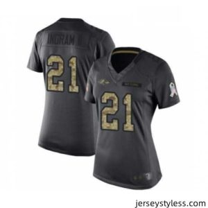 Fantastic Womens Baltimore Ravens 21 Mark Ingram II Limited Black 2016 Salute to Service Football Jersey