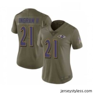 Stylish Womens Baltimore Ravens 21 Mark Ingram II Limited Olive 2017 Salute to Service Football Jersey
