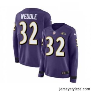 Amazing Womens Nike Baltimore Ravens 32 Eric Weddle Limited Purple Therma Long Sleeve NFL Jersey