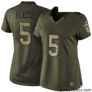 Impressive Womens Nike Baltimore Ravens 5 Joe Flacco Elite Green Salute to Service NFL Jersey