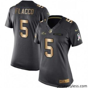 Stunning Womens Nike Baltimore Ravens 5 Joe Flacco Limited BlackGold Salute to Service NFL Jersey