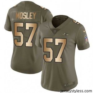 Stunning Womens Nike Baltimore Ravens 57 CJ Mosley Limited OliveGold Salute to Service NFL Jersey