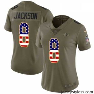 Unique Womens Nike Baltimore Ravens 8 Lamar Jackson Limited OliveUSA Flag Salute to Service NFL Jersey