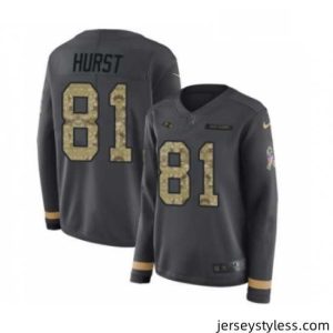 Fantastic Womens Nike Baltimore Ravens 81 Hayden Hurst Limited Black Salute to Service Therma Long Sleeve NFL Jersey