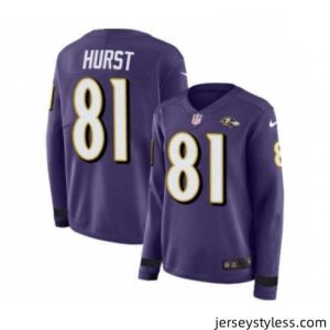 Stunning Womens Nike Baltimore Ravens 81 Hayden Hurst Limited Purple Therma Long Sleeve NFL Jersey