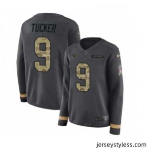 Unique Womens Nike Baltimore Ravens 9 Justin Tucker Limited Black Salute to Service Therma Long Sleeve NFL Jersey