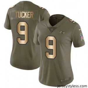 Stylish Womens Nike Baltimore Ravens 9 Justin Tucker Limited OliveGold Salute to Service NFL Jersey