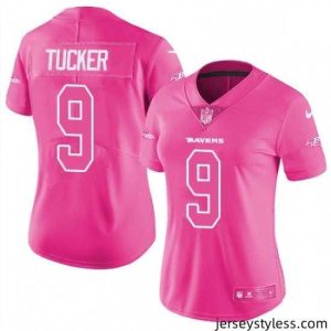 Gorgeous Womens Nike Baltimore Ravens 9 Justin Tucker Limited Pink Rush Fashion NFL Jersey
