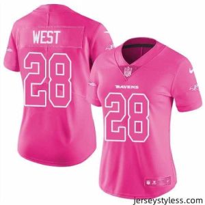 Unique Womens Nike Ravens #28 Terrance West Pink  Stitched NFL Limited Rush Fashion Jersey