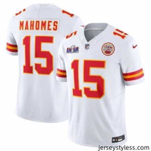 Unique Kansas City Chiefs 15 Patrick Mahomes White 2023 F.U.S.E  Vapor Untouchable Limited Stitched 2024 Super Bowl LVIII Jersey