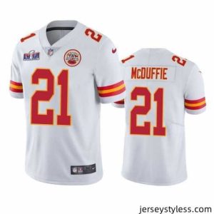 Stunning Kansas City Chiefs 21 Trent McDuffie White Vapor Untouchable Limited Stitched Football 2024 Super Bowl LVIII Jersey