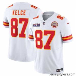 Fantastic Kansas City Chiefs 87 Travis Kelce White 2023 F.U.S.E  Vapor Untouchable Limited Stitched 2024 Super Bowl LVIII Jersey