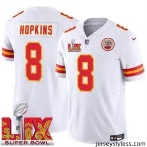 Stunning Kansas City Chiefs DeAndre Hopkins #8 White 2024 2025 Super Bowl LIX F.U.S.E Stitched Jersey