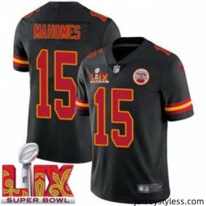 Amazing Kansas City Chiefs Patrick Mahomes #15 Black 2024 2025 Super Bowl LIX F.U.S.E Stitched Jersey