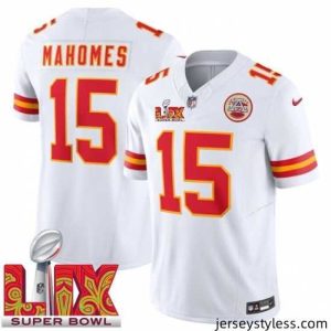Unique Kansas City Chiefs Patrick Mahomes #15 White 2024 2025 Super Bowl LIX F.U.S.E Stitched Jersey