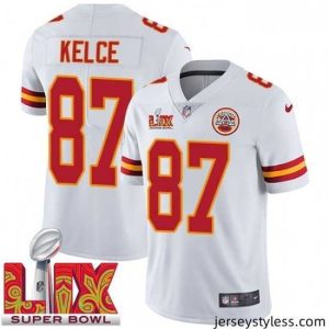 Fantastic Kansas City Chiefs Travis Kelce #87 White 2024 2025 Super Bowl LIX F.U.S.E Stitched Jersey
