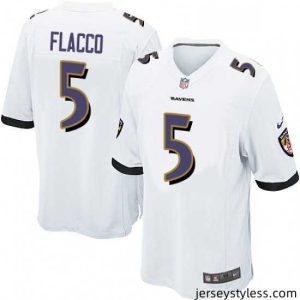 Stunning Nike Baltimore Ravens 5 Joe Flacco Game White NFL Jersey