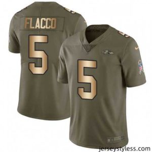 Amazing Nike Baltimore Ravens 5 Joe Flacco Limited OliveGold Salute to Service NFL Jersey