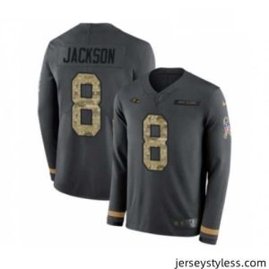 Unique Nike Baltimore Ravens 8 Lamar Jackson Limited Black Salute to Service Therma Long Sleeve NFL Jersey