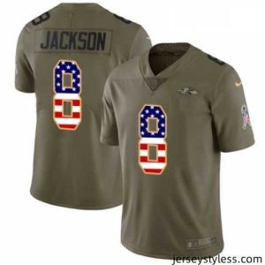 Impressive Nike Baltimore Ravens 8 Lamar Jackson Limited OliveUSA Flag Salute to Service NFL Jersey