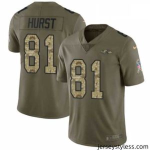 Impressive Nike Baltimore Ravens 81 Hayden Hurst Limited Oliv Camo Salute to Service NFL Jersey