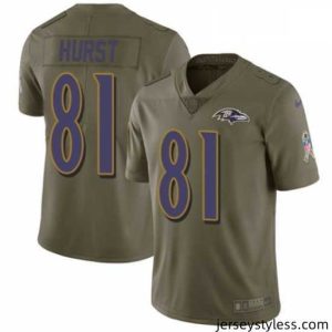 Premium Nike Baltimore Ravens 81 Hayden Hurst Limited Olive 2017 Salute to Service NFL Jersey