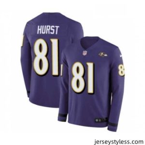 Stylish Nike Baltimore Ravens 81 Hayden Hurst Limited Purple Therma Long Sleeve NFL Jersey