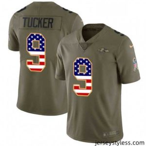 Stunning Nike Baltimore Ravens 9 Justin Tucker Limited OliveUSA Flag Salute to Service NFL Jersey