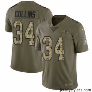 Impressive Nike Ravens #34 Alex Collins Olive Camo Stitched NFL Limited 2017 Salute to Service Jersey