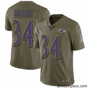 Amazing Nike Ravens #34 Alex Collins Olive Stitched NFL Limited 2017 Salute to Service Jersey