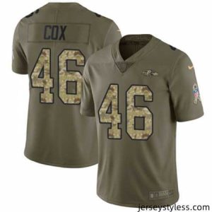 Premium Nike Ravens #46 Morgan Cox Olive Camo Stitched NFL Limited 2017 Salute to Service Jersey