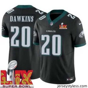 Fantastic Philadelphia Eagles Brian Dawkins #20 Black 2024 2025 Super Bowl LIX F.U.S.E Stitched NFL Jersey