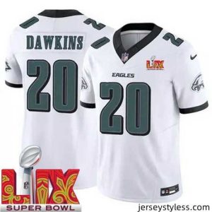 Premium Philadelphia Eagles Brian Dawkins #20 White 2024 2025 Super Bowl LIX F.U.S.E Stitched NFL Jersey