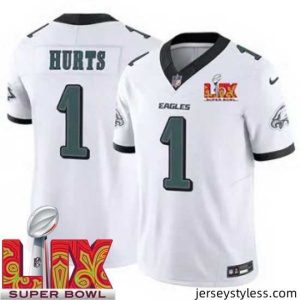 Gorgeous Philadelphia Eagles Jalen Hurts #1 White 2024 2025 Super Bowl LIX F.U.S.E Stitched NFL Jersey