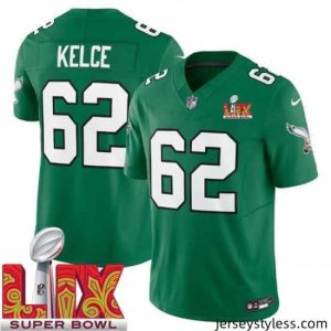 Premium Philadelphia Eagles Jason Kelce #62 Kelly Green 2024 2025 Super Bowl LIX F.U.S.E Stitched NFL Jersey